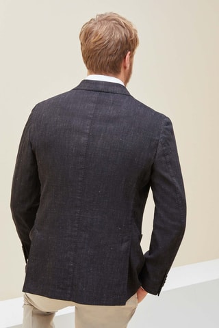 Veste de costume slim en laine vierge et lin - Noir - Montedoro