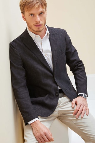 Veste de costume slim en laine vierge et lin - Noir - Montedoro