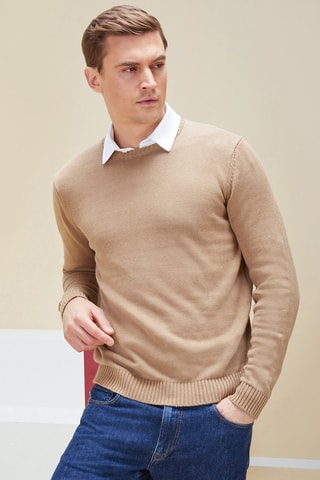 Pull slim en lin - Beige - Zanone