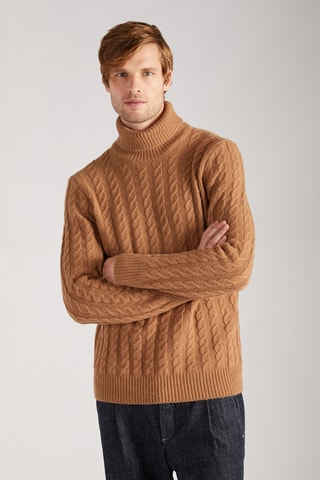 Pull slim en laine vierge et alpaga - Camel - Zanone
