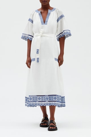 Ramie Halflange Tuniekjurk Wit en Blauw