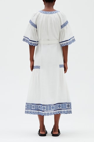 Ramie Halflange Tuniekjurk Wit en Blauw