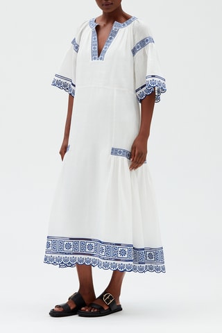 Ramie Halflange Tuniekjurk Wit en Blauw