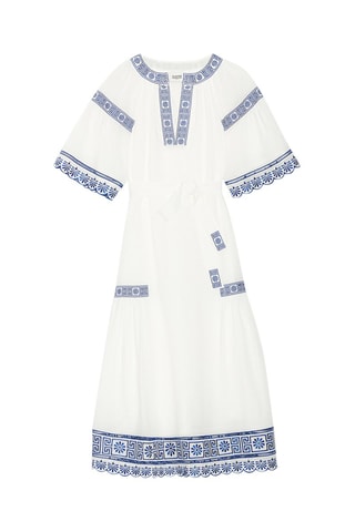 Ramie Halflange Tuniekjurk Wit en Blauw