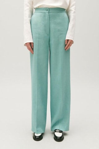 Linnen Broek Wide Legs - Zeegroen