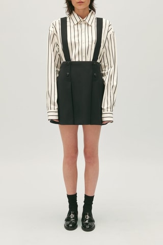 Wollen Plissérok met Hoge Taille - Zwart