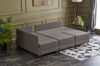 Canapé d'angle gauche convertible Fly Marron et imitation noyer - 4 places - Couchage 140 x 190 cm