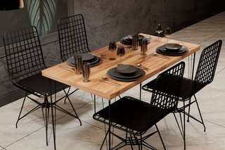 Table et 4 chaises Imitation chêne et noir - 120 x 75 x 60 cm