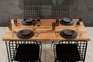Table et 4 chaises Imitation chêne et noir - 120 x 75 x 60 cm