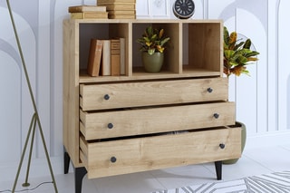 Commode 3 tiroirs et 3 niches - 80 x 86 x 40 cm