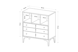 Commode 3 tiroirs et 3 niches - 80 x 86 x 40 cm