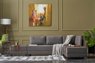 Canapé d'angle droit convertible Fly Marron et imitation noyer - 4 places - Couchage 140 x 190 cm
