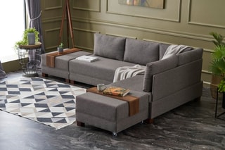 Canapé d'angle droit convertible Fly Marron et imitation noyer - 4 places - Couchage 140 x 190 cm