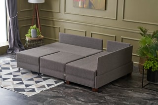 Canapé d'angle droit convertible Fly Marron et imitation noyer - 4 places - Couchage 140 x 190 cm