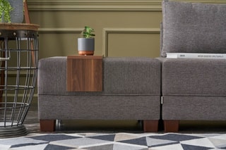Canapé d'angle droit convertible Fly Marron et imitation noyer - 4 places - Couchage 140 x 190 cm