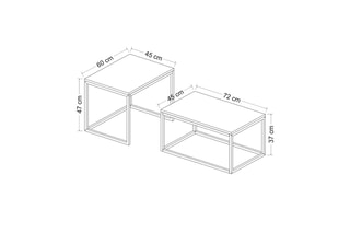 2 tables gigognes Leka - 45 x 47 x 60 / 72 x 37 x 45 cm
