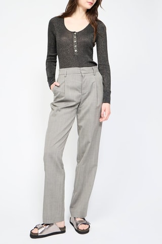 Pantalon en laine taille haute - Gris clair chiné