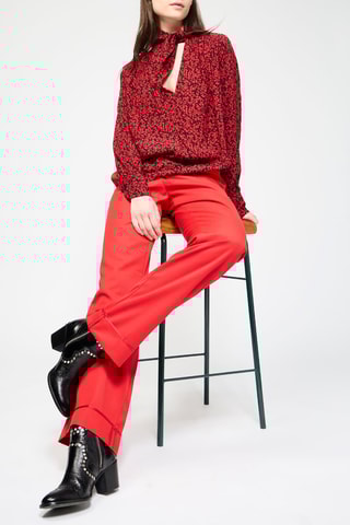 Pantalon en laine vierge taille haute - Rouge