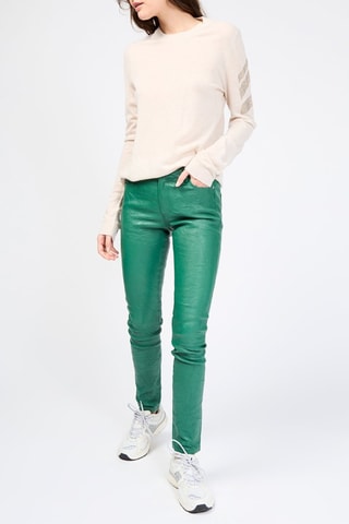Pantalon en cuir d’agneau taille haute - Vert foncé