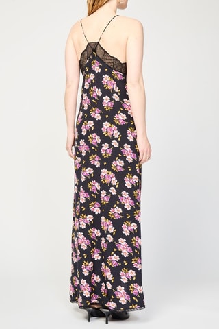 Robe longue en soie - Noir et rose
