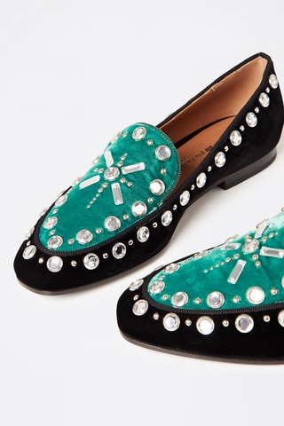 Slippers en velours Emporio Armani - Turquoise et noir