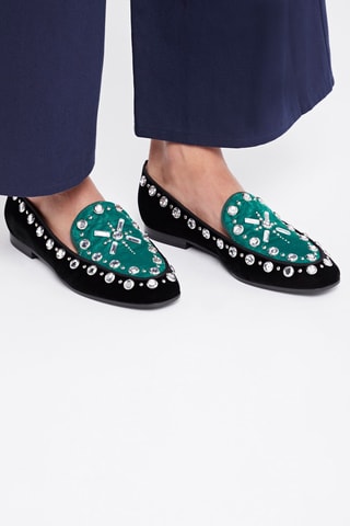 Slippers en velours Emporio Armani - Turquoise et noir