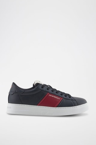 Baskets en cuir - Bleu nuit et rouge