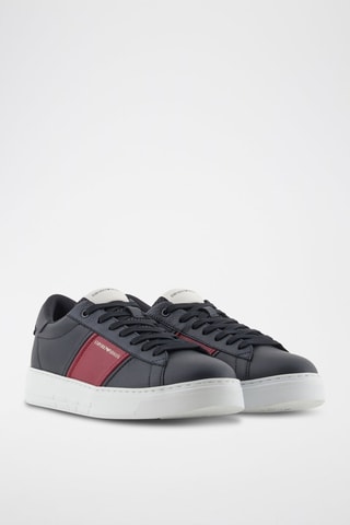 Baskets en cuir - Bleu nuit et rouge