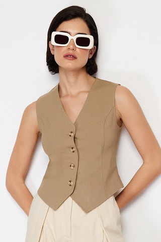 Gilet court sans manches - Taupe
