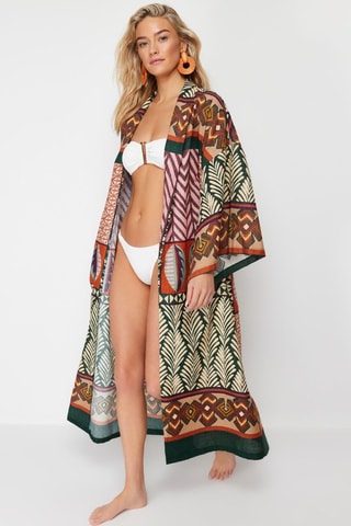 Kimono de plage - Beige et vert foncé