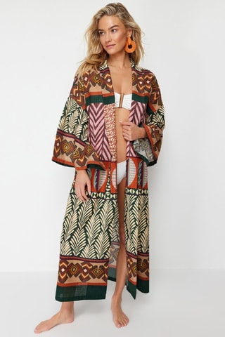 Kimono de plage - Beige et vert foncé