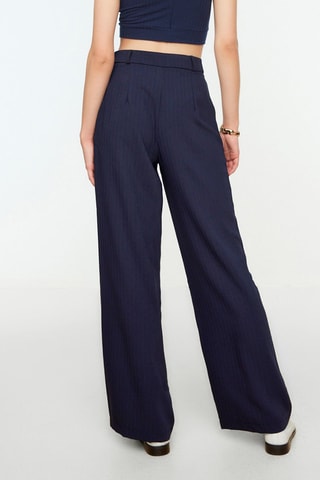 Pantalon wide legs taille haute - Bleu marine
