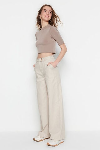 Pantalon wide legs taille haute - Beige