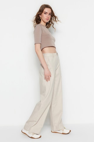 Pantalon wide legs taille haute - Beige