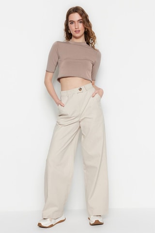 Pantalon wide legs taille haute - Beige