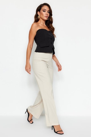 Pantalon wide legs taille haute - Beige