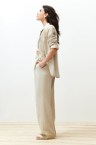 Pantalon wide legs taille haute - Beige chiné