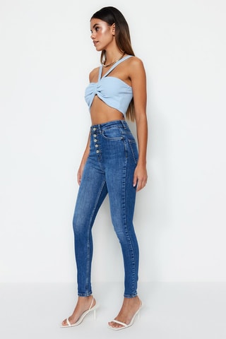 Jean skinny taille haute - Bleu