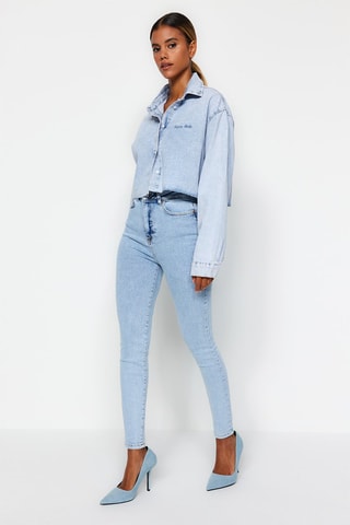 Jean skinny taille haute - Bleu