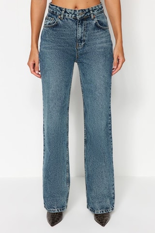 Jean wide legs taille haute - Bleu