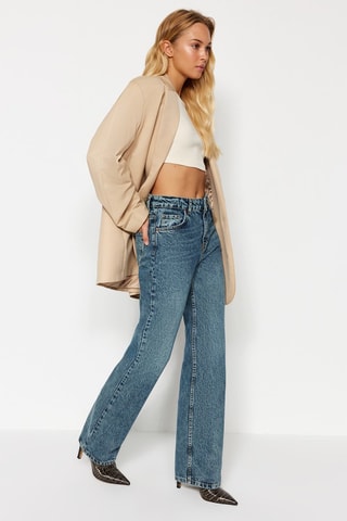 Jean wide legs taille haute - Bleu