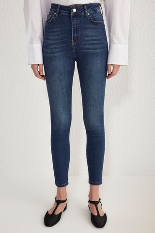 Jean skinny taille haute - Bleu foncé
