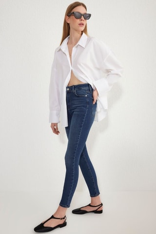 Jean skinny taille haute - Bleu foncé