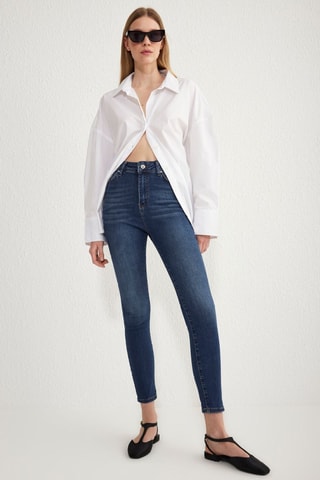 Jean skinny taille haute - Bleu foncé