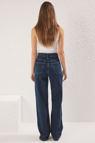 Jean wide legs taille haute - Bleu marine