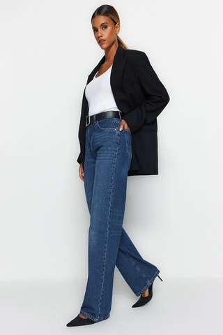 Jean wide legs taille haute - Bleu cobalt