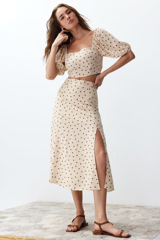 Top et jupe midi taille haute - Beige