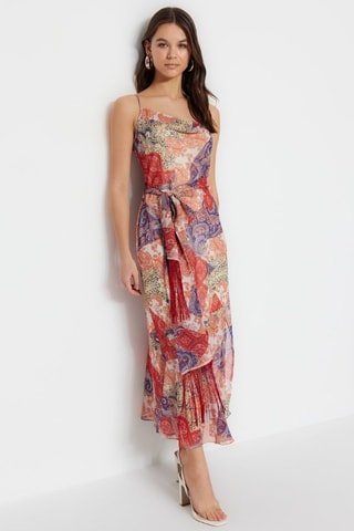 Robe longue - Corail et bleu foncé