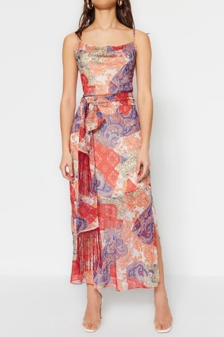 Robe longue - Corail et bleu foncé