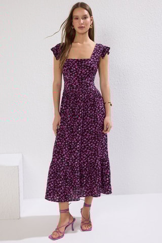 Robe midi - Noir et fuchsia